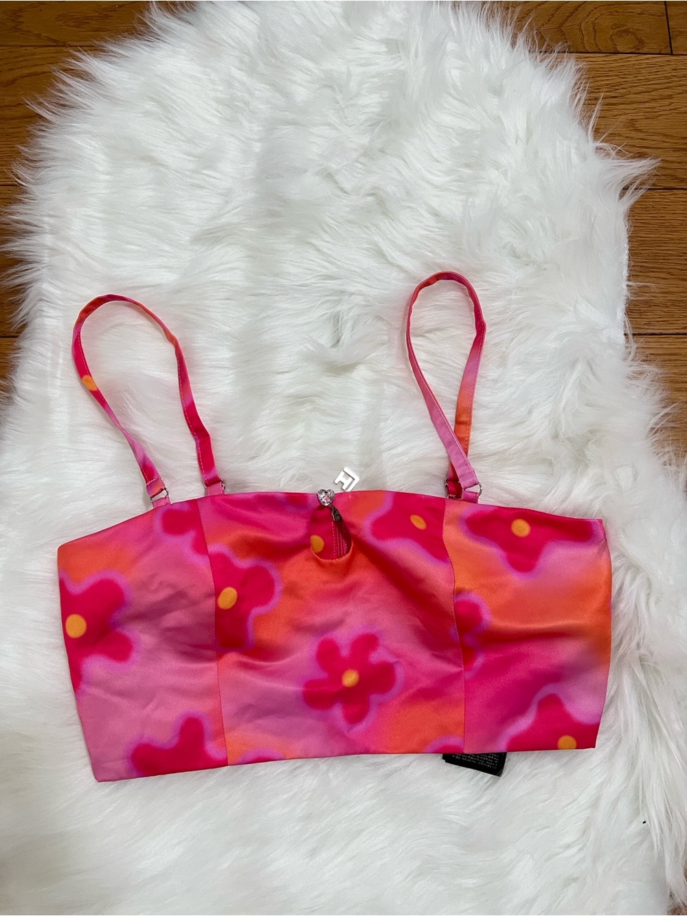 Pink & Orange Floral Crop Top - Women's Strappy Bustier